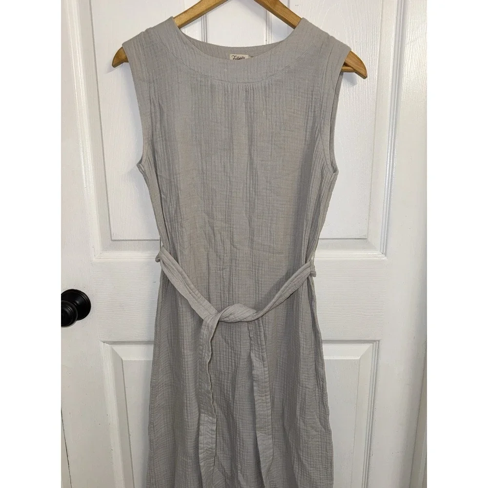 Faherty Dream Costa Cotton Dress Gray Gauzy Midi Sleeveless Coastal Beach SZ S